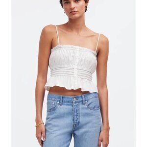 Madewell Smocked Poplin Button Front Tank Top White Sz SM  NQ524 Dainty